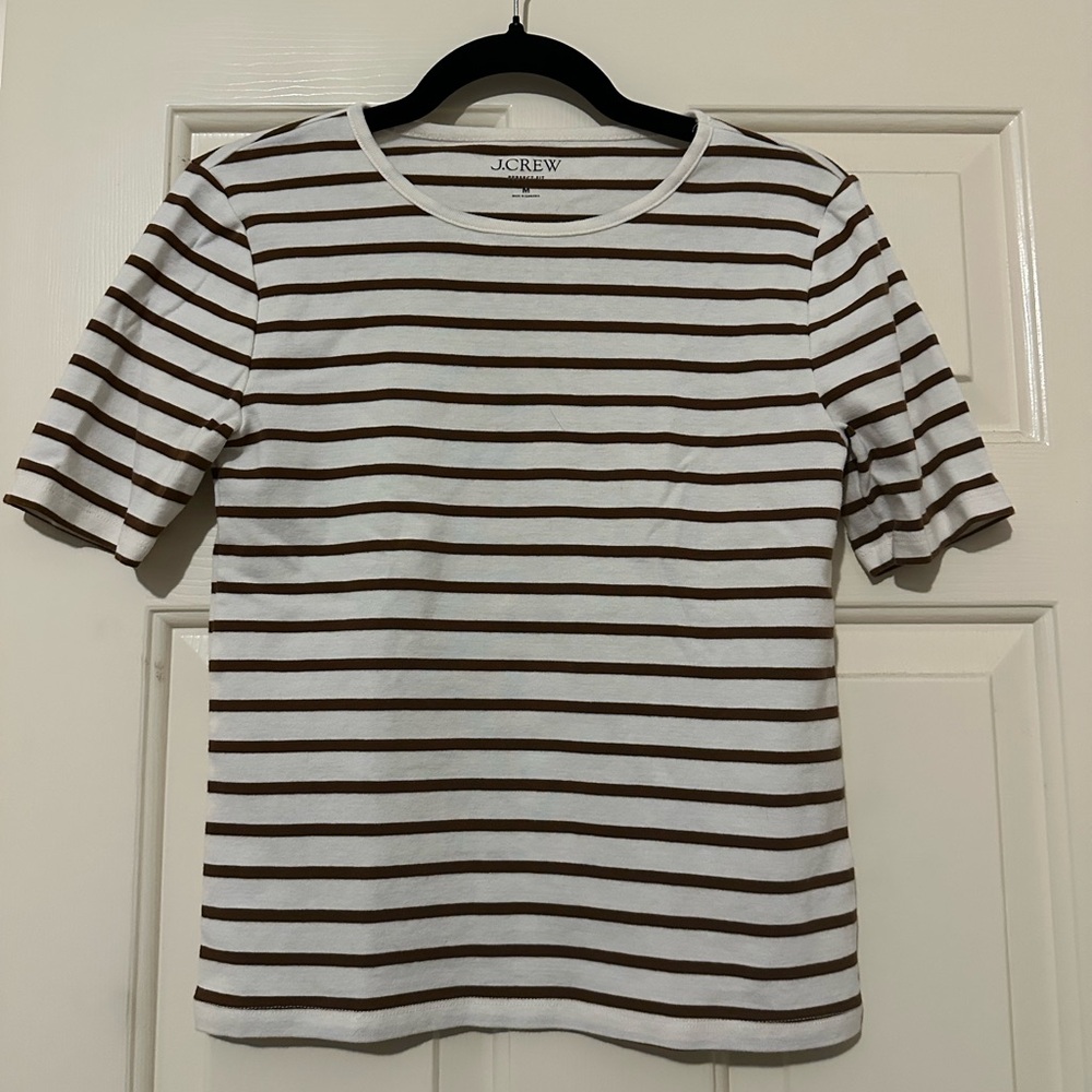 J. Crew Perfect Tee in Brown and White Stripe - Picture 2 of 5